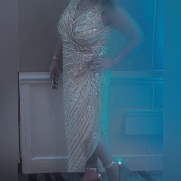 Mac Duggal Gold sequin High Low Dress - Picture 4 of 12